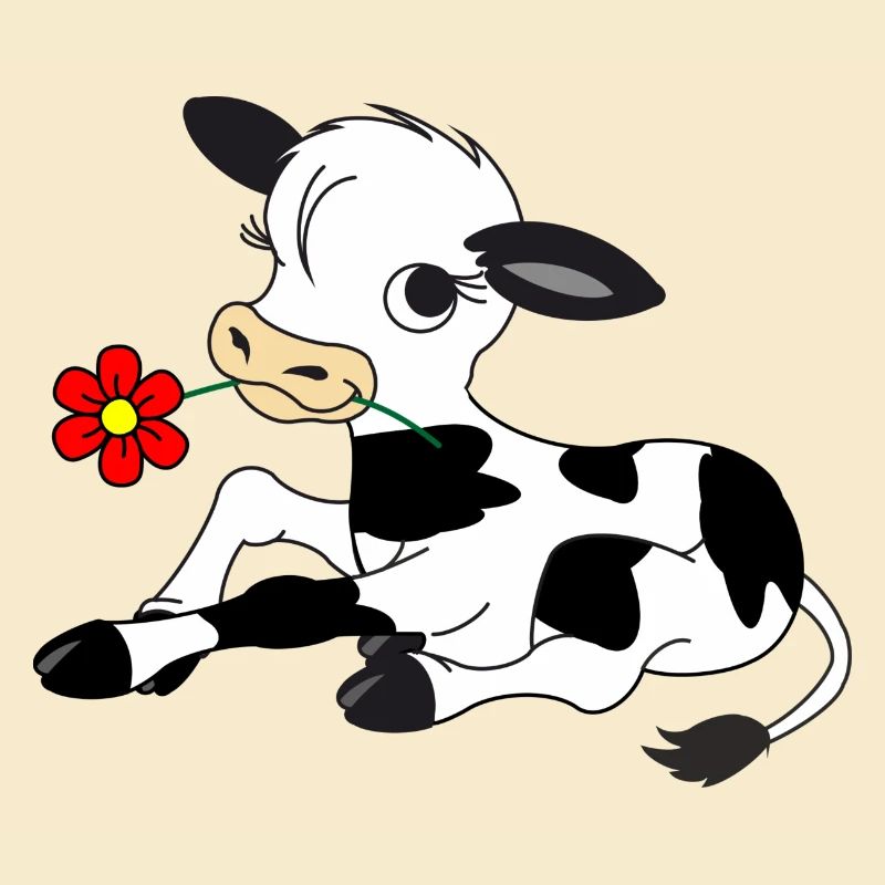Veau avec fleur dans la bouche