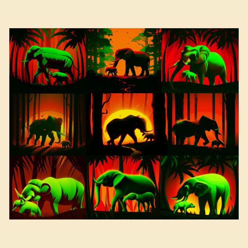 Elephants Pattern Design - Red/Green
