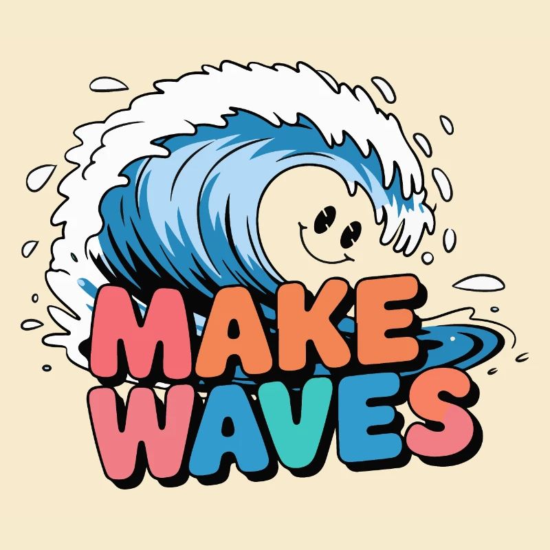 Vibrant Surf Wave with Make Waves Text