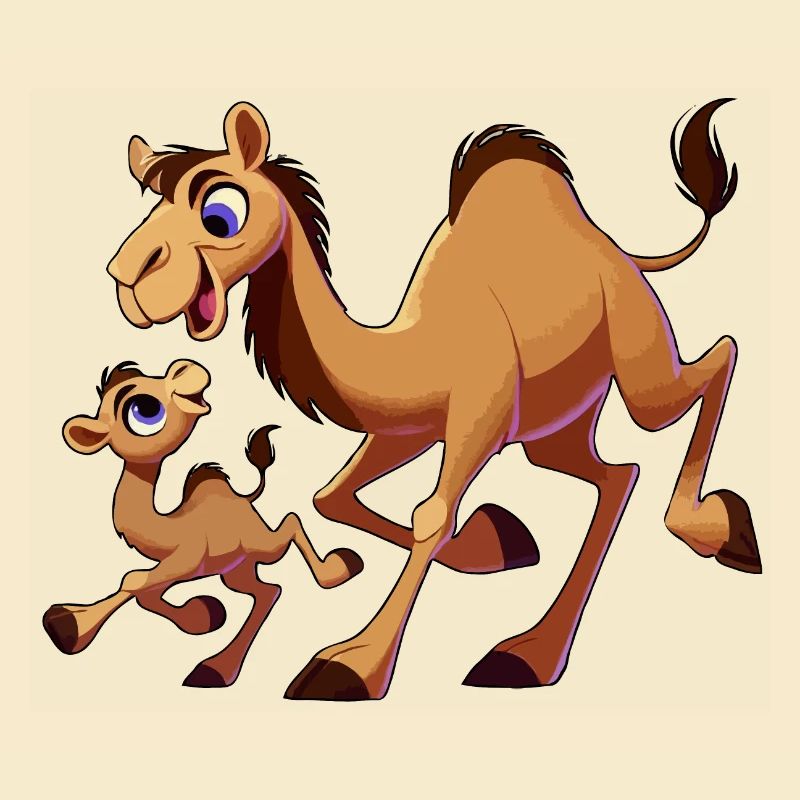 Kamelmutter mit herumtollendem Kind