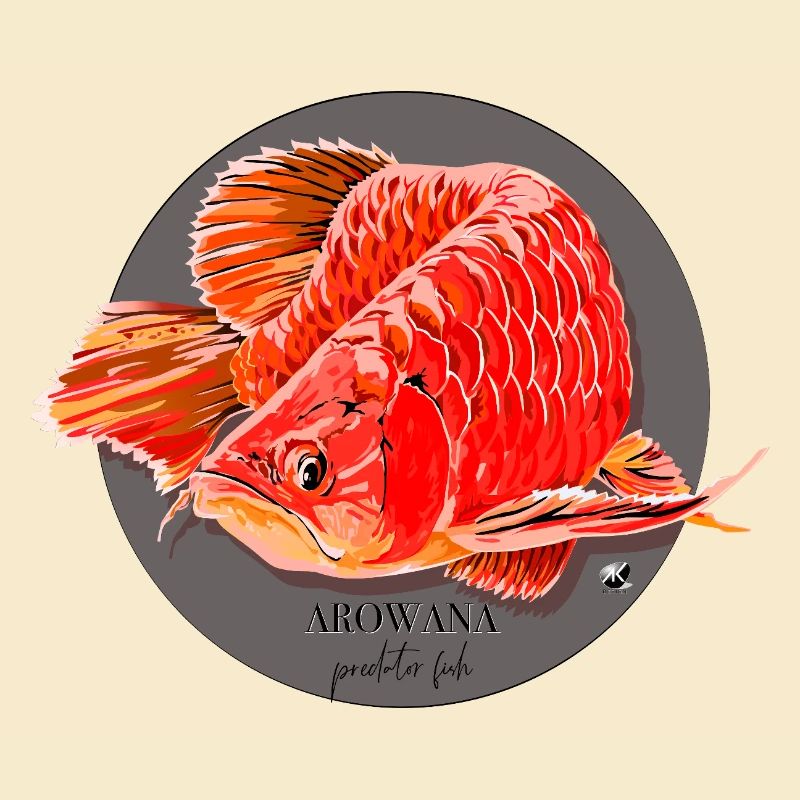 Illustration du poisson Arowana dans un cercle gris