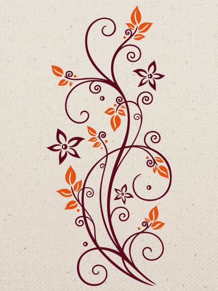 Filigrane Ranke mit Blättern und Blumen.