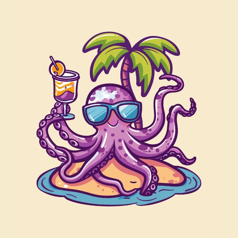 Oktopus Sommer Strand Comic