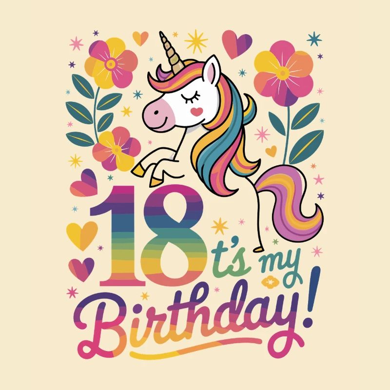 18 It's My Birthday Einhorn Regenbogen Blumen