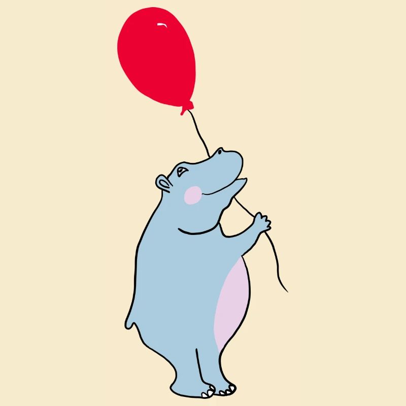 Blauer Hippo mit Ballon
