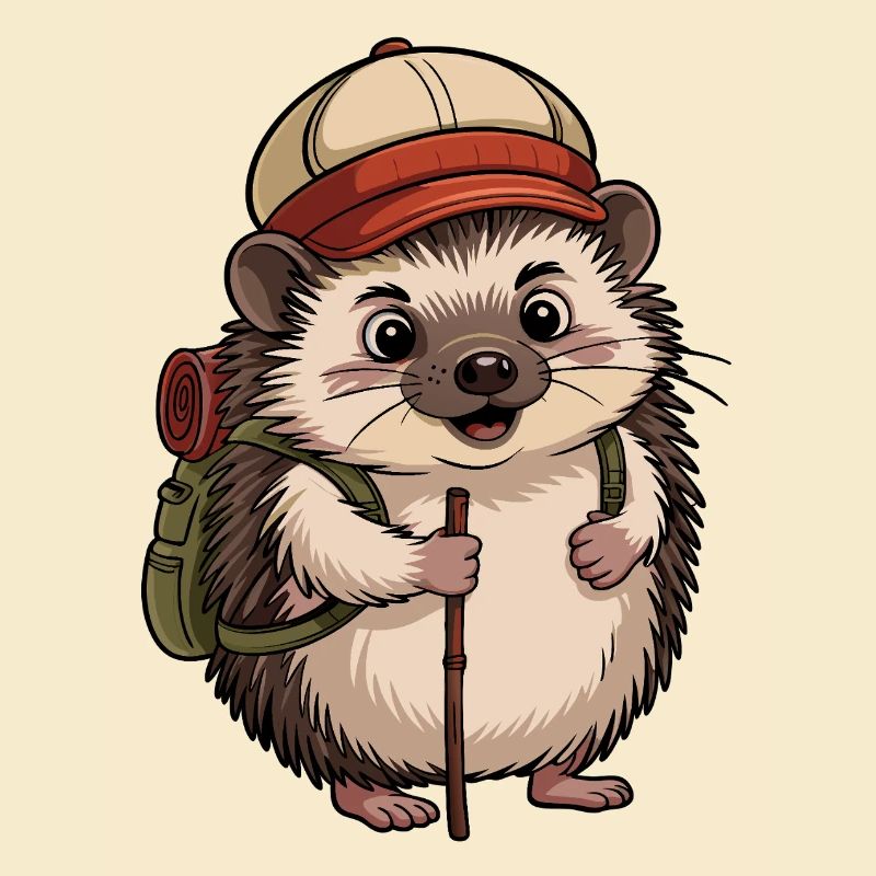 Igel mit Rucksack auf Wanderschaft