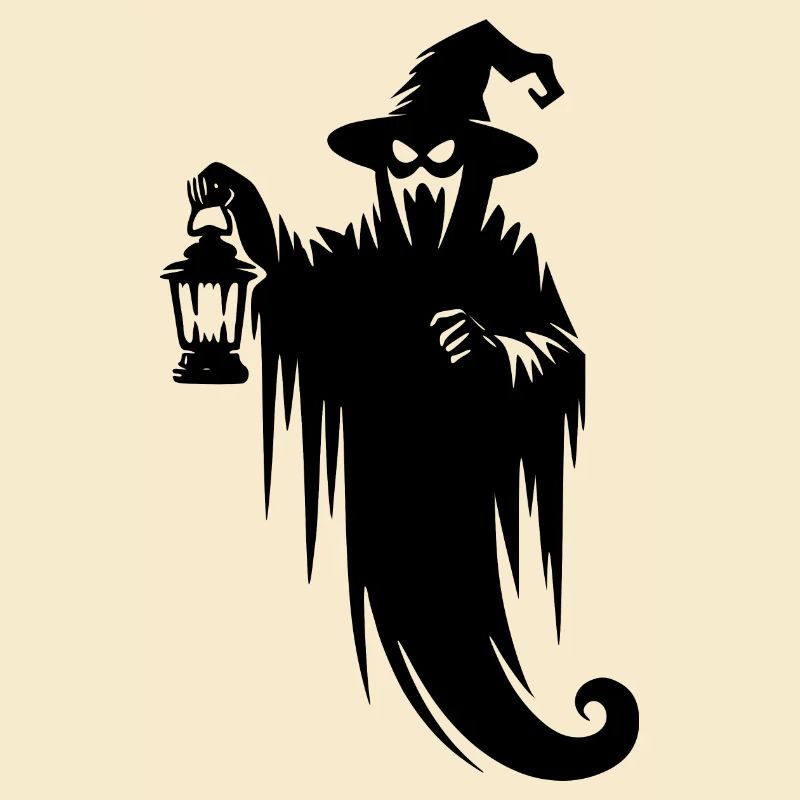 Flying Halloween Ghost with Lamp and Hat