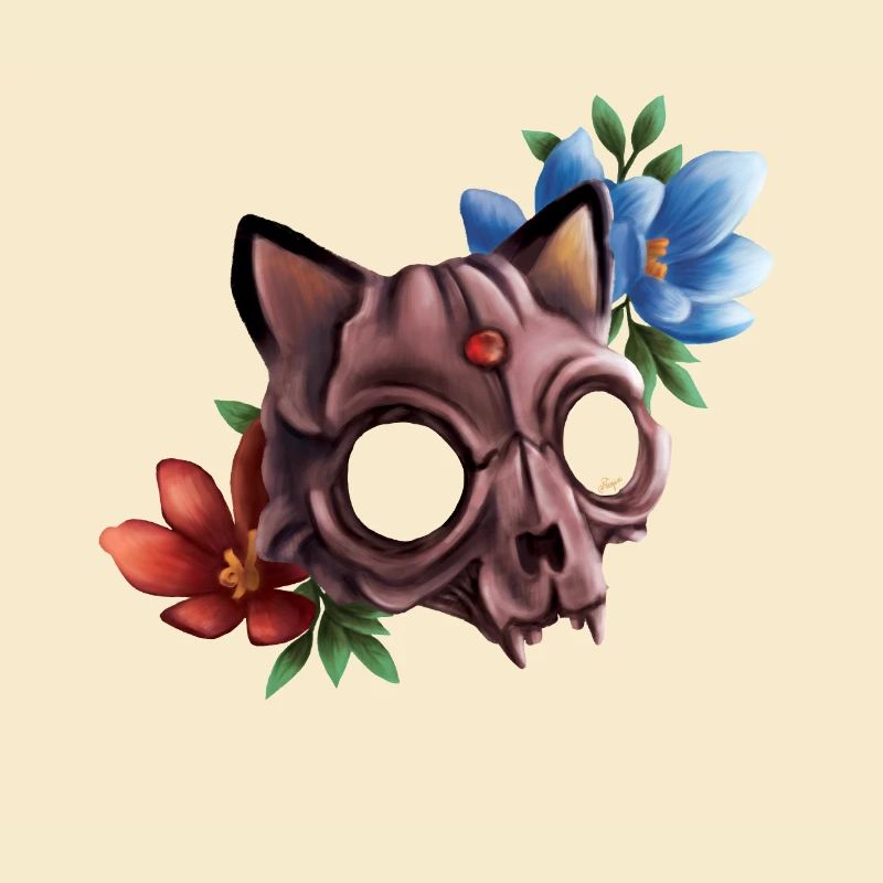 Katzenschädel mit Blumen