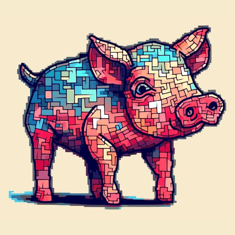 Retro pig in cool 8 bit graphics