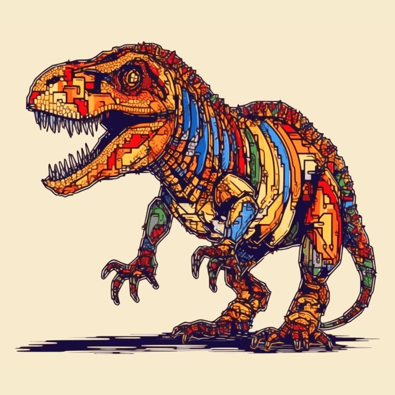 Extinct Dino in colorful pixel graphics