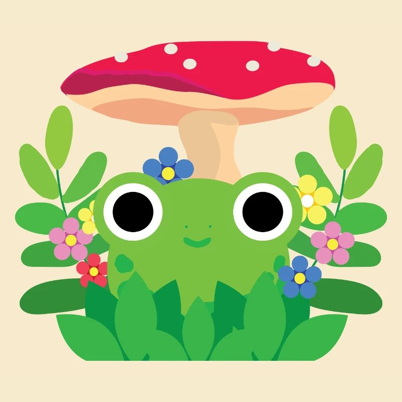 Mignon grenouille Cottagecore avec fleurs et champignons