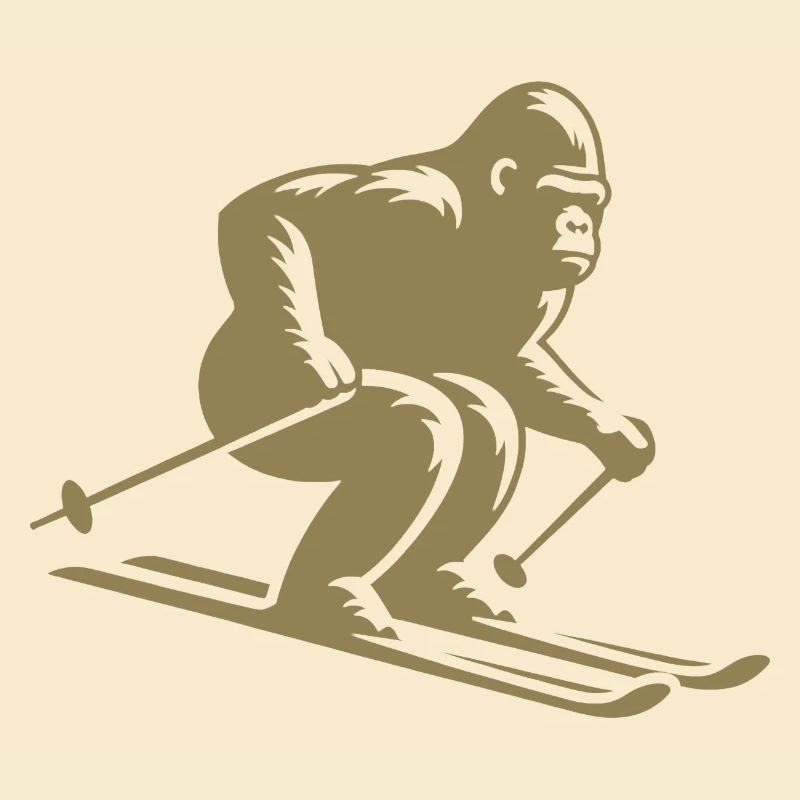 Monkey Gorilla Chimpanzee Ski Silhouette Design