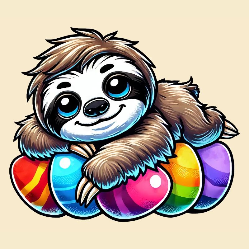 Cute Sloth Easter Easter Egg Cartoon Chilling