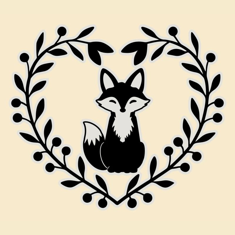 Niedlicher Fuchs im Blätterkranz – Handgezeichnete