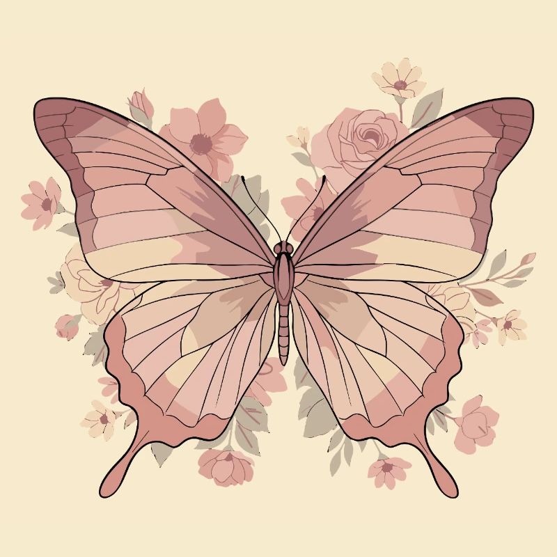 Papillon rose avec des fleurs