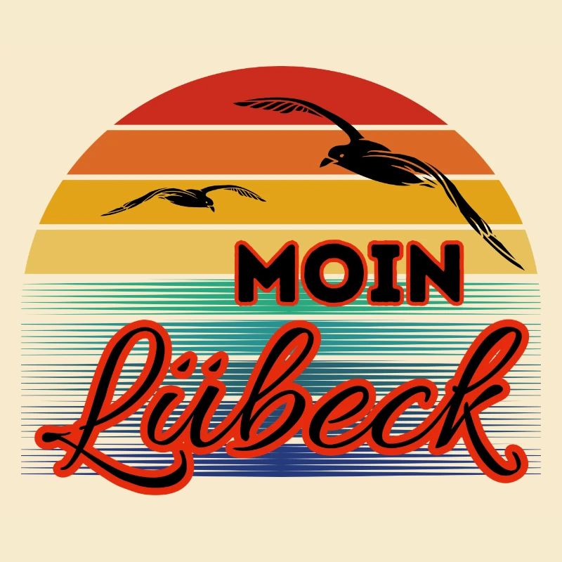 Moin Lübeck with seagull in retro style