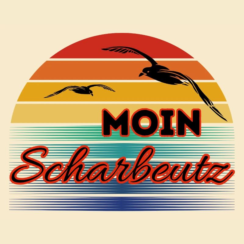 Moin Scharbeutz with seagull in retro style Scharbeutz