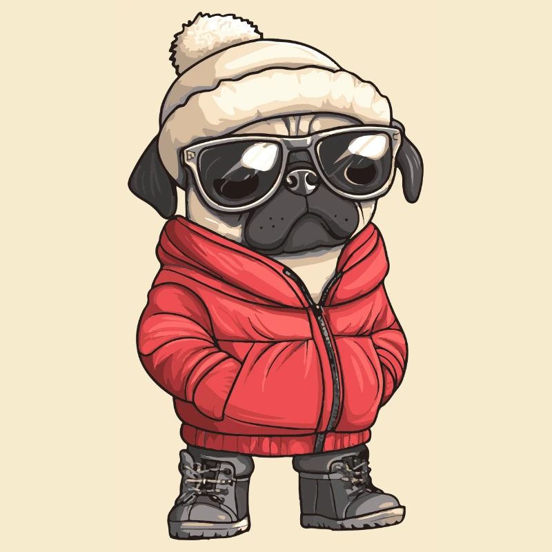 Mops Hund Winter