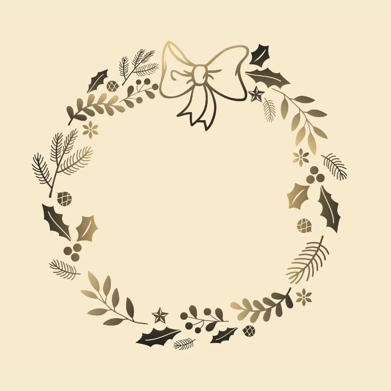 Couronne festive dorée avec ruban