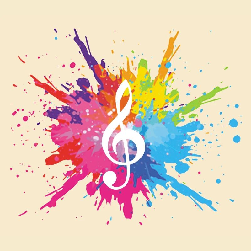 Music and multicolored explosion (white)