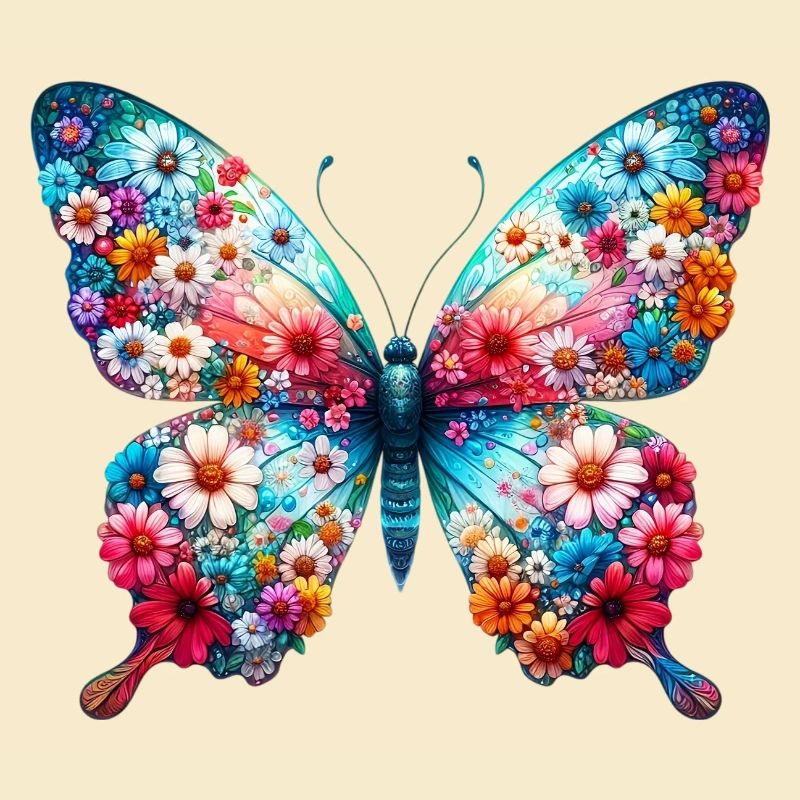 Papillon décoré de fleurs