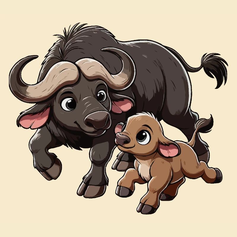 Buffle du Cap mère et enfant