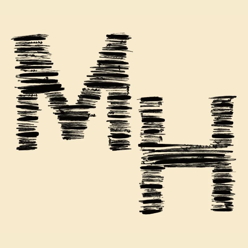 abstract hand-painted monogram, letters M H