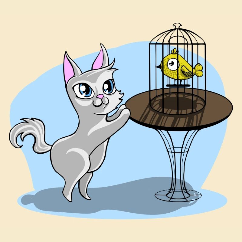 Katze mit Vogel