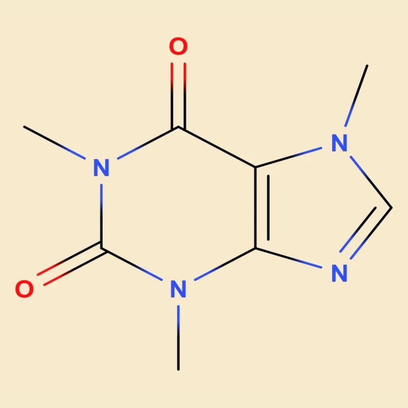 Molécule de caféine - Formule structurale colorée
