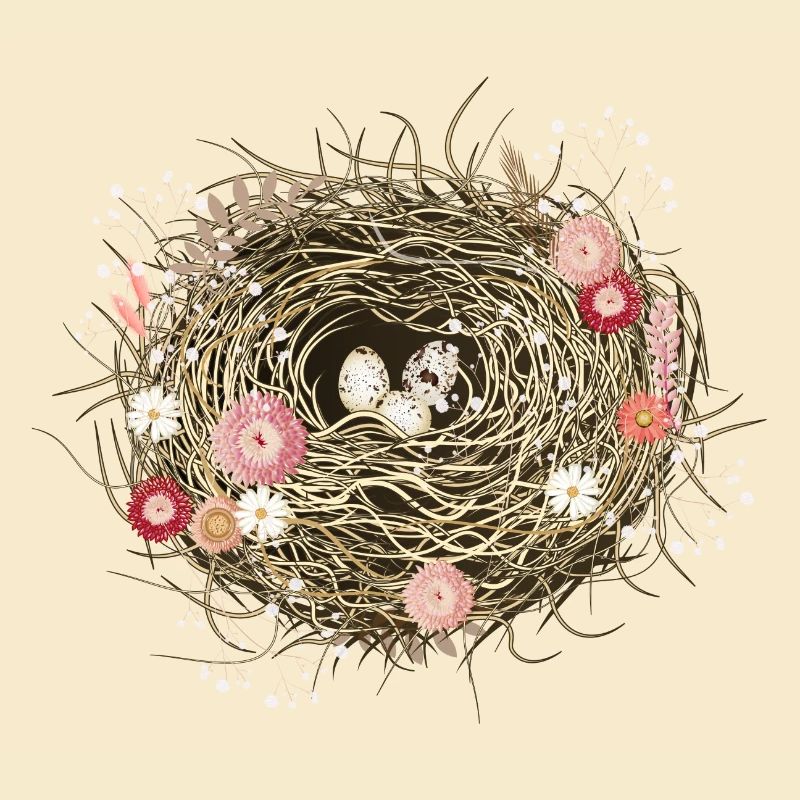 Vogelnest oder Osternest mit Trockenblumen