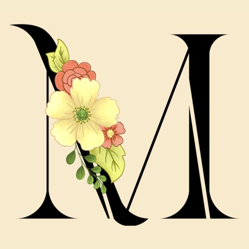 Eleganter Buchstabe 'M' mit Blumen
