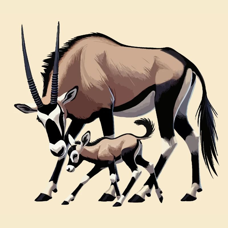 Oryxantilope mit Jungtieren
