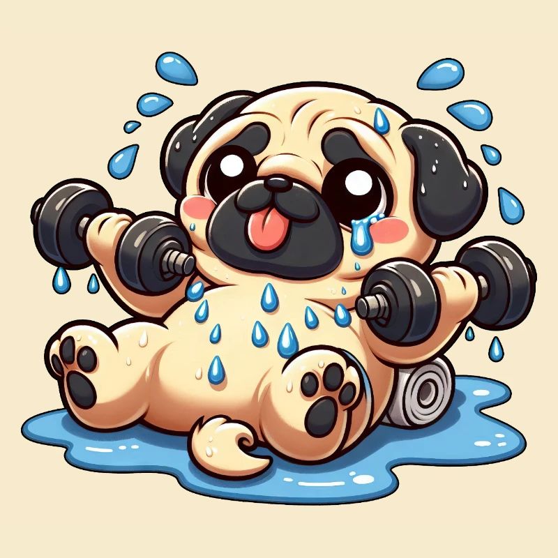 Cute Pug Cartoon Weights Dumbbell Training