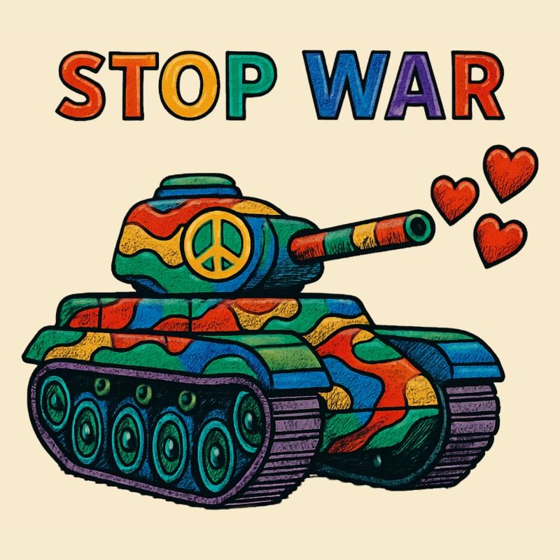 Regenbogen Panzer mit Peace-Zeichen – STOP WAR
