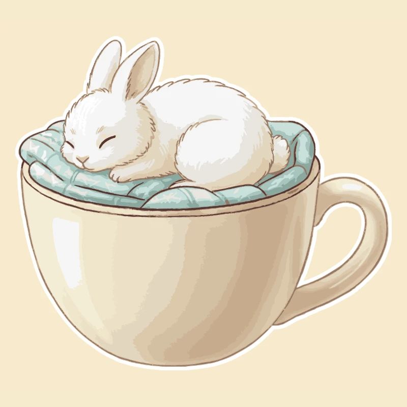 Sleeping rabbit in a cup