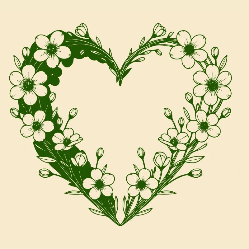Cœur fleuri vert Silhouette florale