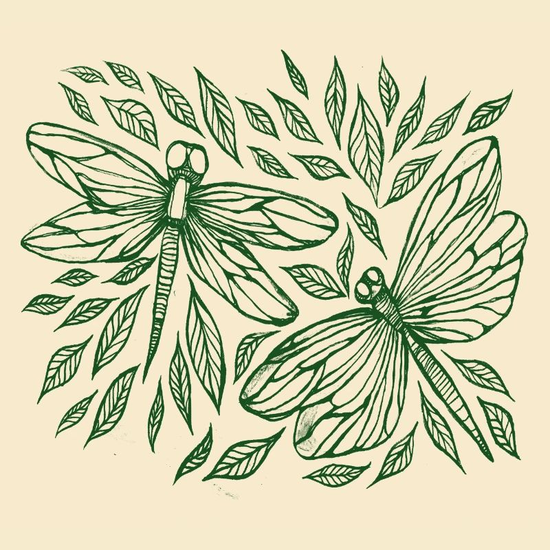 Libellules et feuilles Botanique