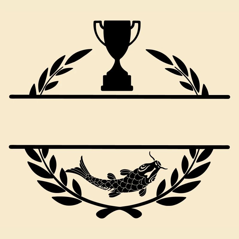 Fish and cup in laurel wreath with blank text bar