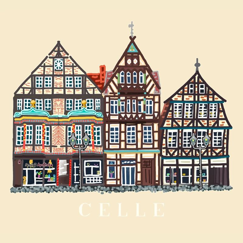 Celle, Hand Drawing Facades Old Town Germany