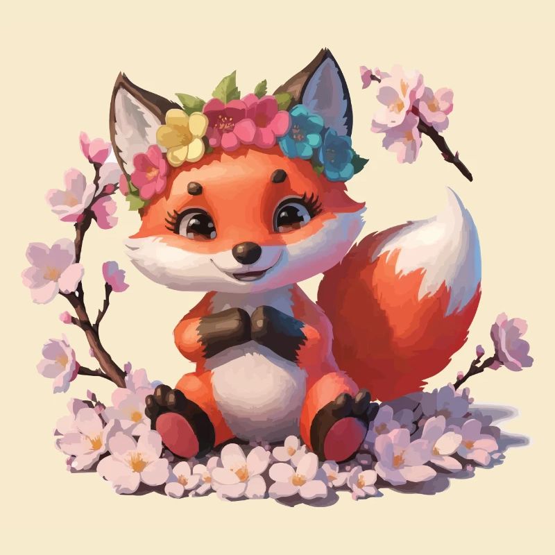 Cute cute fox in spring gift