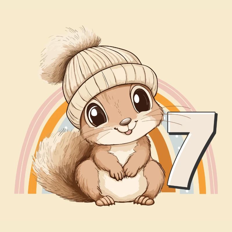 7. Geburtstag Eichhörnchen Regenbogen Süß Niedlich