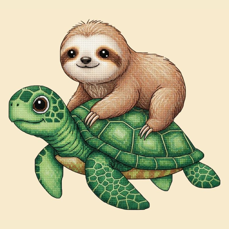 Faultier auf Schildkröte