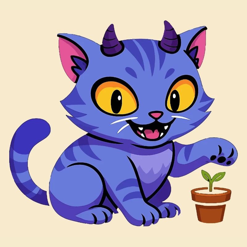 Blauer Katzenkobold mit Pflanze