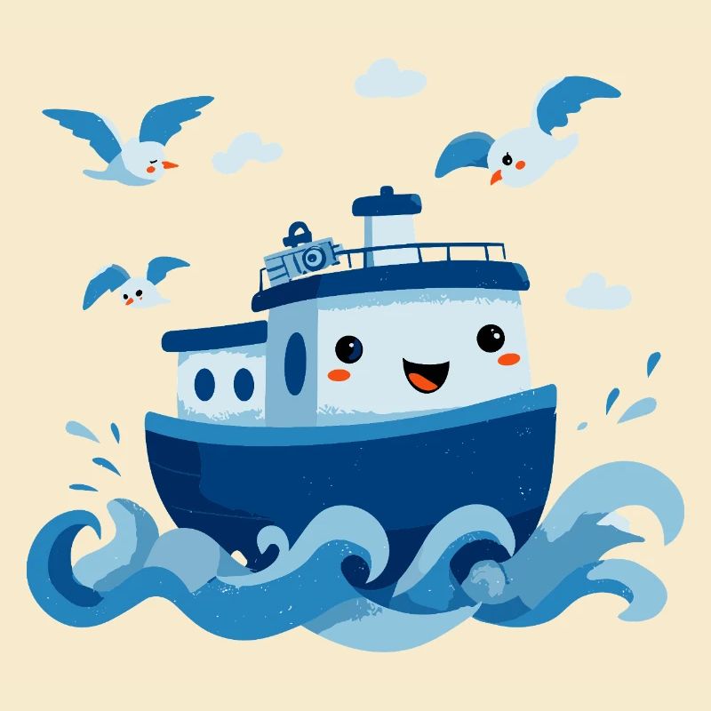 Joyeuse Bateau Bleu en Mer