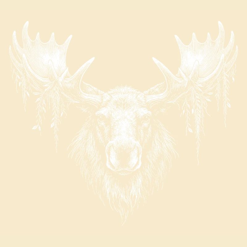 Elk head with moss branches