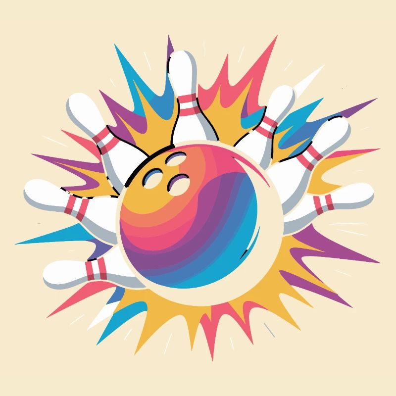 Frappe de boule de bowling avec explosion colorée et quilles