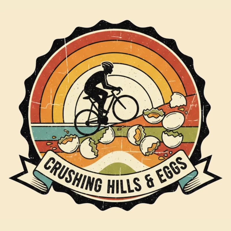 Badge rétro de cyclisme Crushing Hills & Eggs