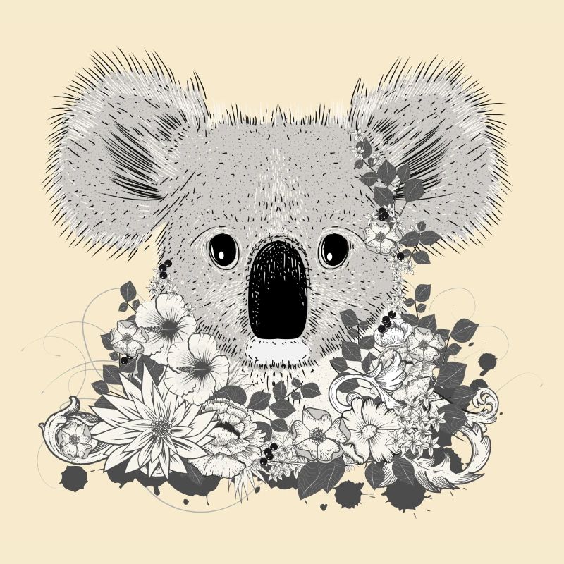 ours koala décoré de fleurs et d'eucalyptus
