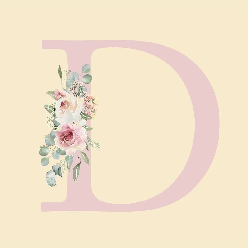 D| Monogramm | Eukalyptus-Pastell-Blumen-Blau