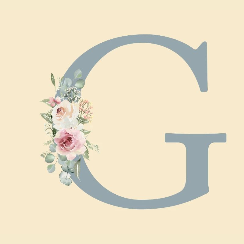 G| Monogram | Eucalyptus Pastel Flower Blue